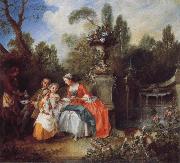 Nicolas Lancret A Lady in a Garden Taking coffee with some Children oil painting